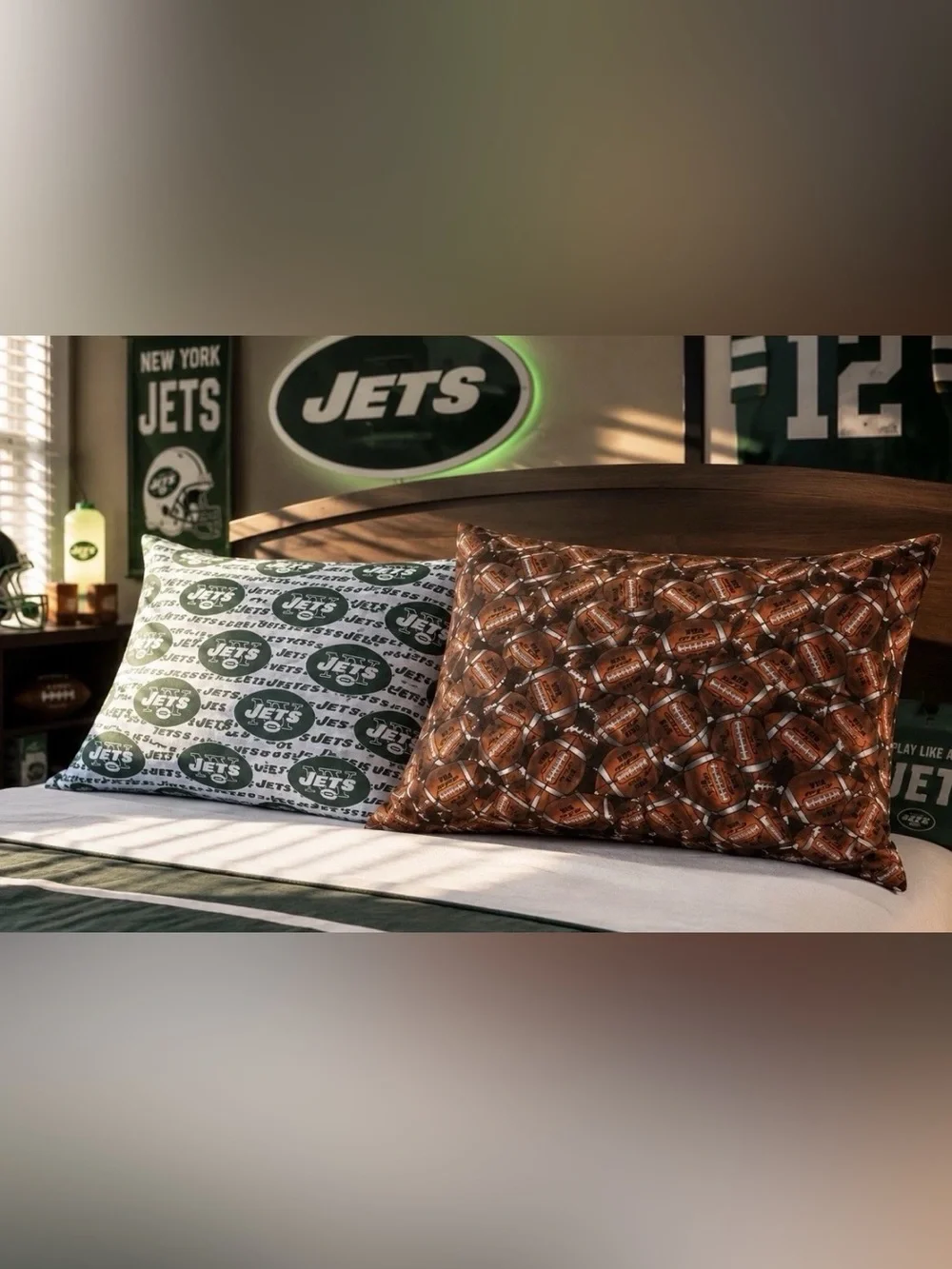 Handmade NY Jets Pillowcase & Football Pillowcase Set Fan Bedding Lot